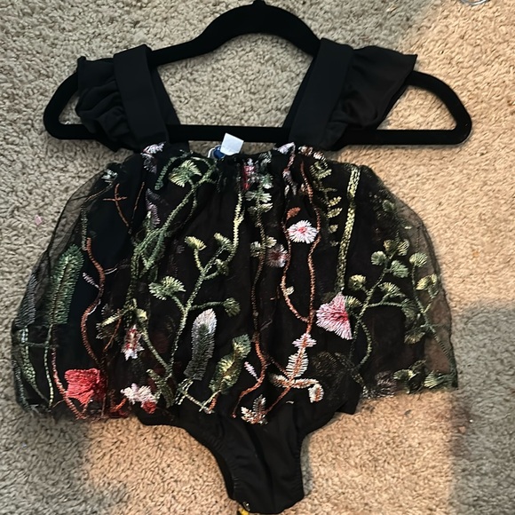 Floral Embroidered Black Bodysuit - Picture 1 of 3